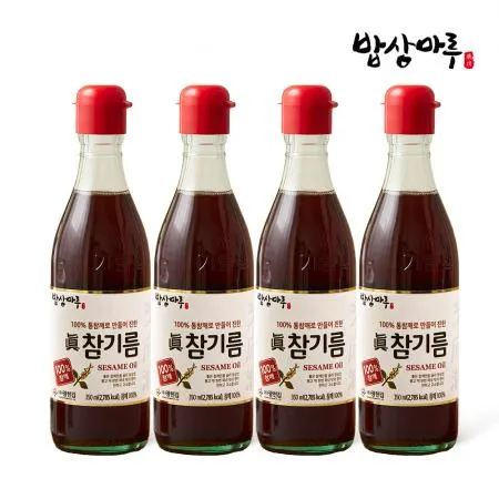 [밥상마루] 고소한 참기름 350ml x 4병 / 통깨 100% 압착 국내생산