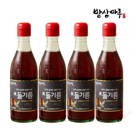 [밥상마루] 고소한 들기름 350ml x 4병 / 통들깨 100% 압착 국내생산