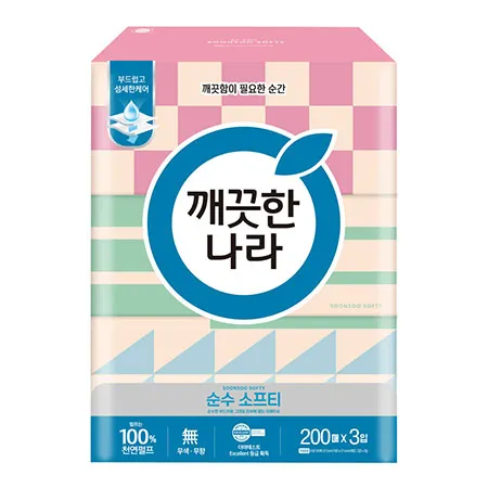 깨끗한나라 미용티슈 순수 소프티 200매 3입 1팩
