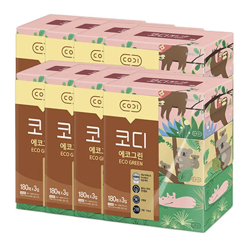 코디 에코그린 미용티슈 180매 3입 8개 이미지