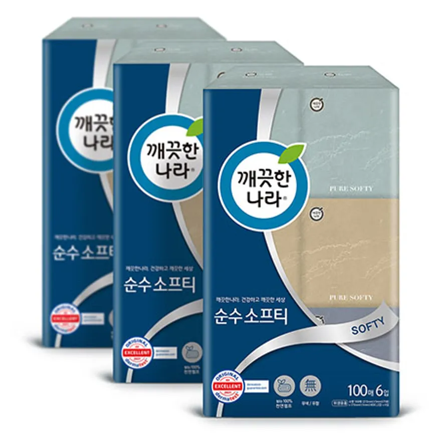깨끗한나라 순수 소프티 미용티슈 100매 6입 3팩 이미지