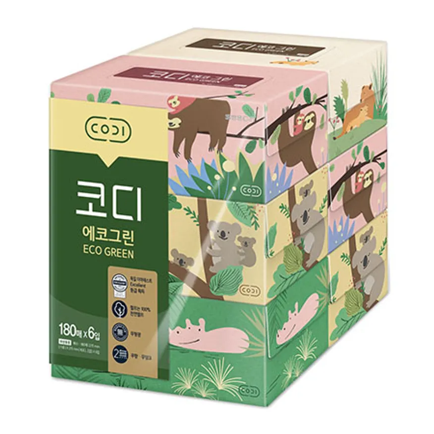 코디 에코그린 미용티슈 180매 6입 1개 이미지