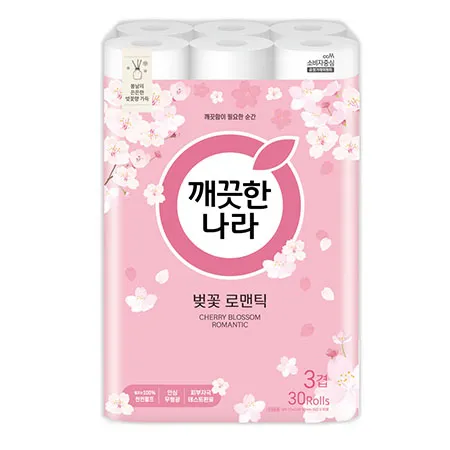 깨끗한나라 화장지 3겹 벚꽃 로맨틱 27m 30롤 1팩