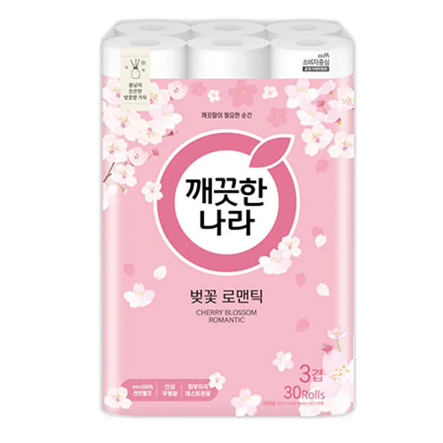 깨끗한나라 화장지 3겹 벚꽃 로맨틱 27m 30롤 1팩 이미지