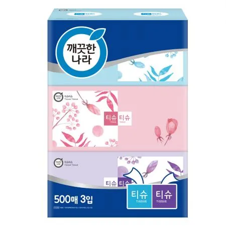 깨끗한나라 티슈티슈 미용티슈 500매 3입 1팩