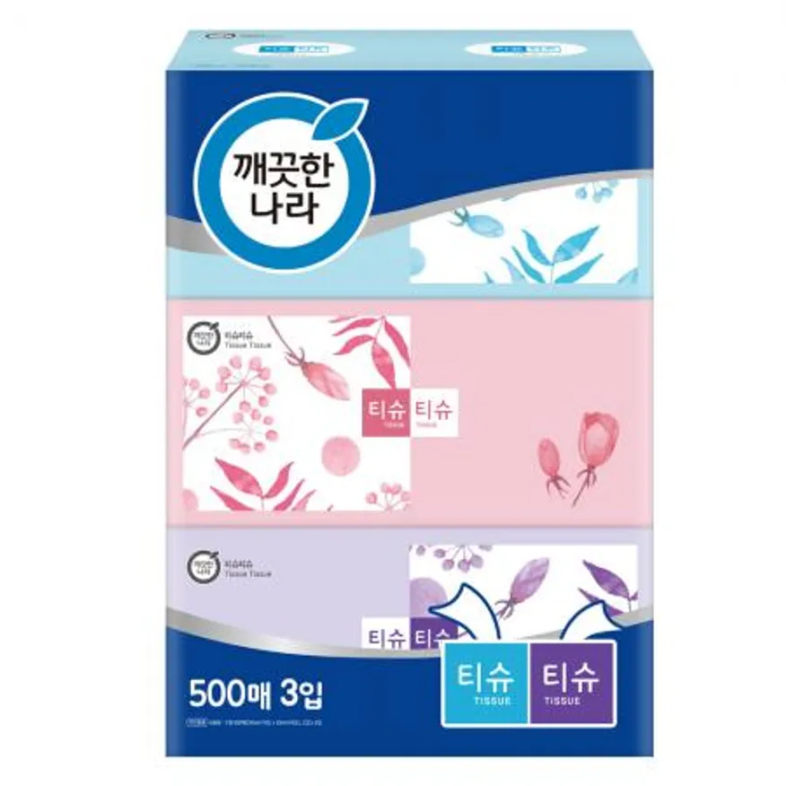 깨끗한나라 티슈티슈 미용티슈 500매 3입 1팩 이미지
