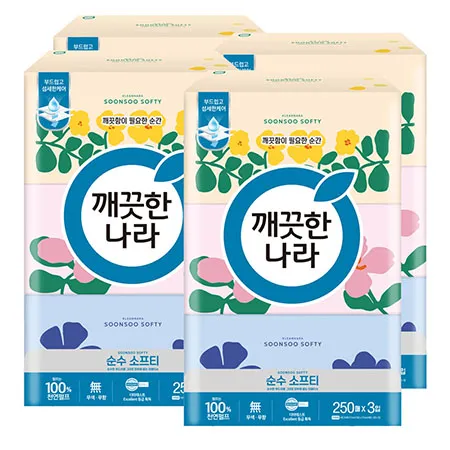 깨끗한나라 미용티슈 순수 소프티 250매 3입 4팩