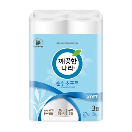 깨끗한나라 화장지 순수 소프트 27m 12롤 1팩