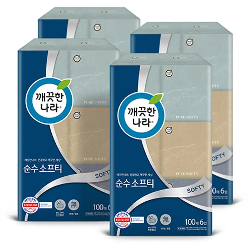 깨끗한나라 순수 소프티 미용티슈 100매 6입 4팩 이미지