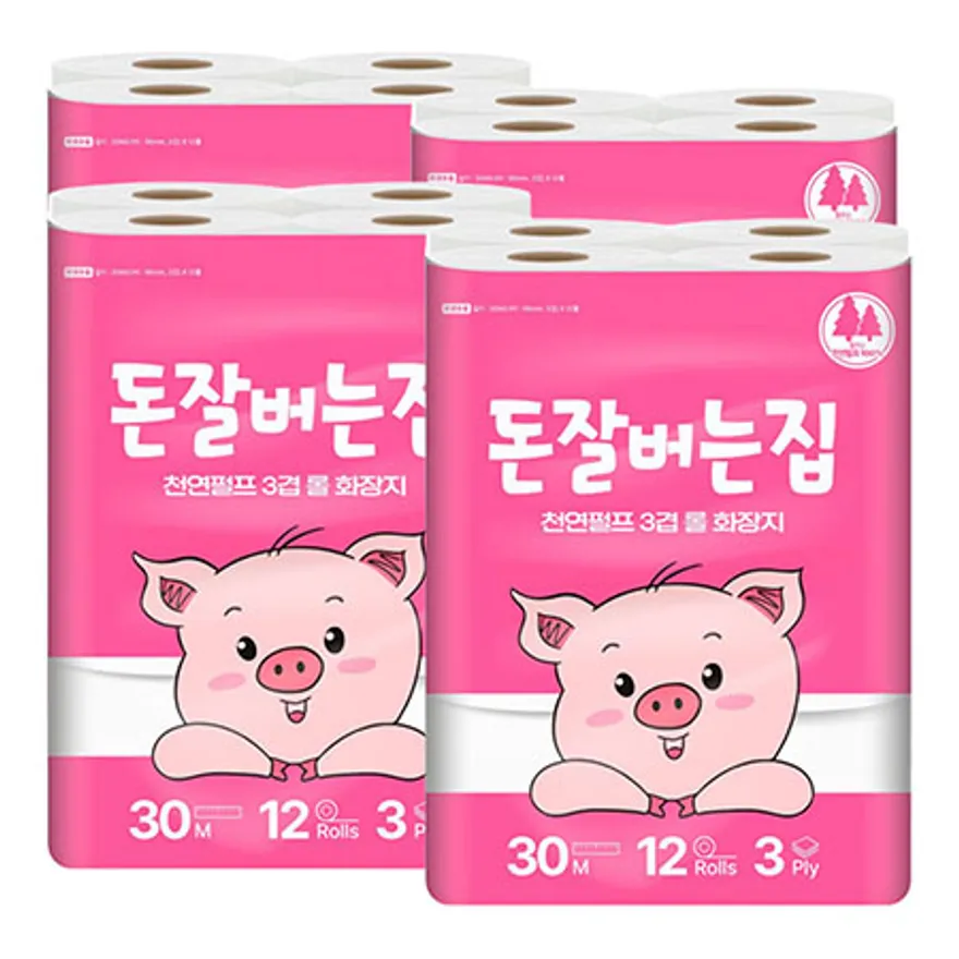 삼정펄프 3겹 돈잘버는집 화장지 30m 12롤 4개 이미지
