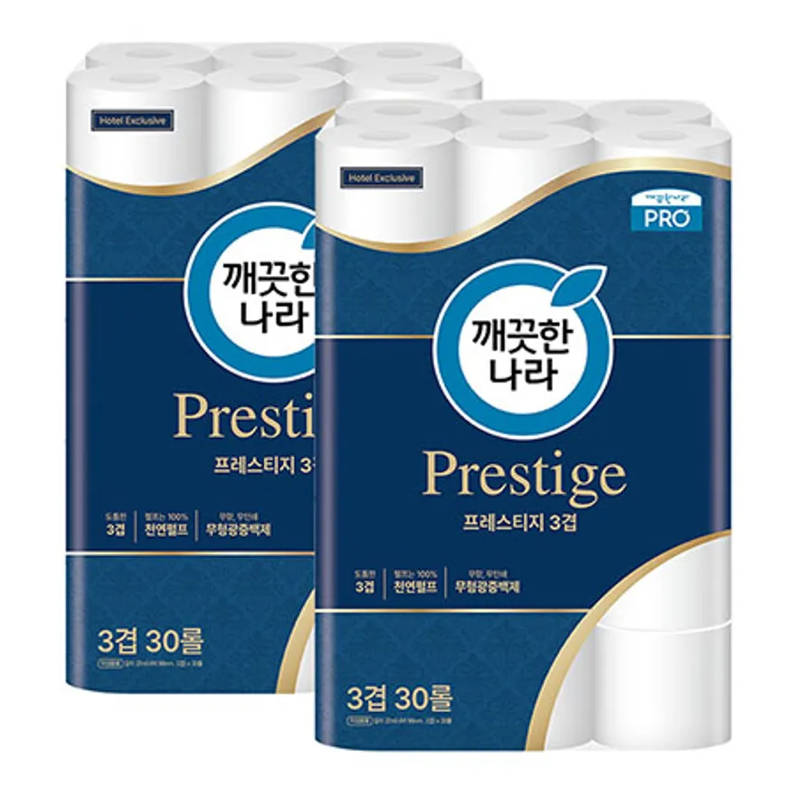 깨끗한나라 프로 프레스티지 화장지 22m 30롤 2개 이미지