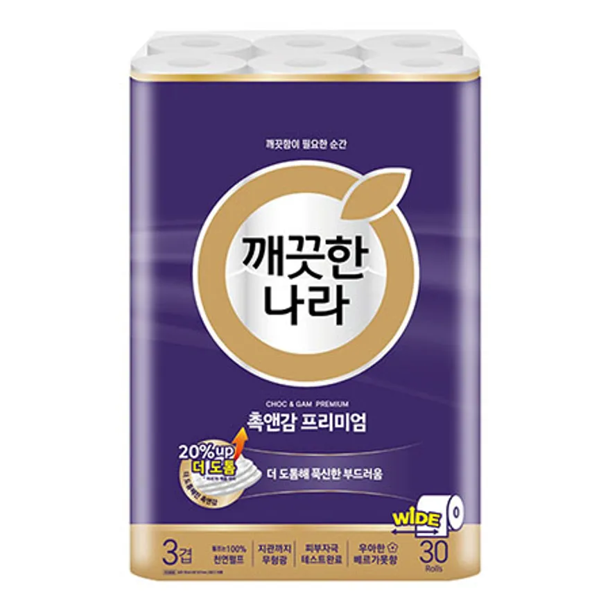 깨끗한나라 화장지 3겹 촉앤감 프리미엄 30m 30롤 1팩 이미지