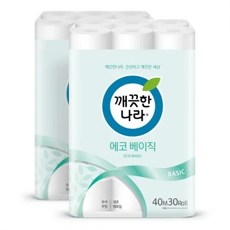 깨끗한나라 화장지 에코 베이직 40m 30롤 2팩