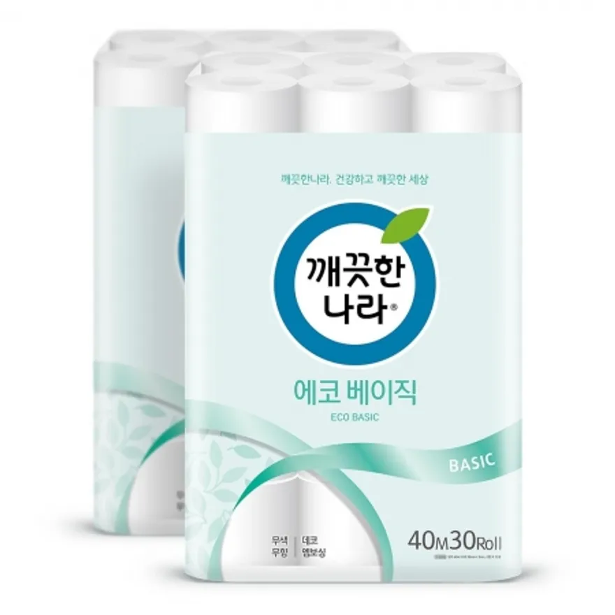 깨끗한나라 화장지 에코 베이직 40m 30롤 2팩 이미지