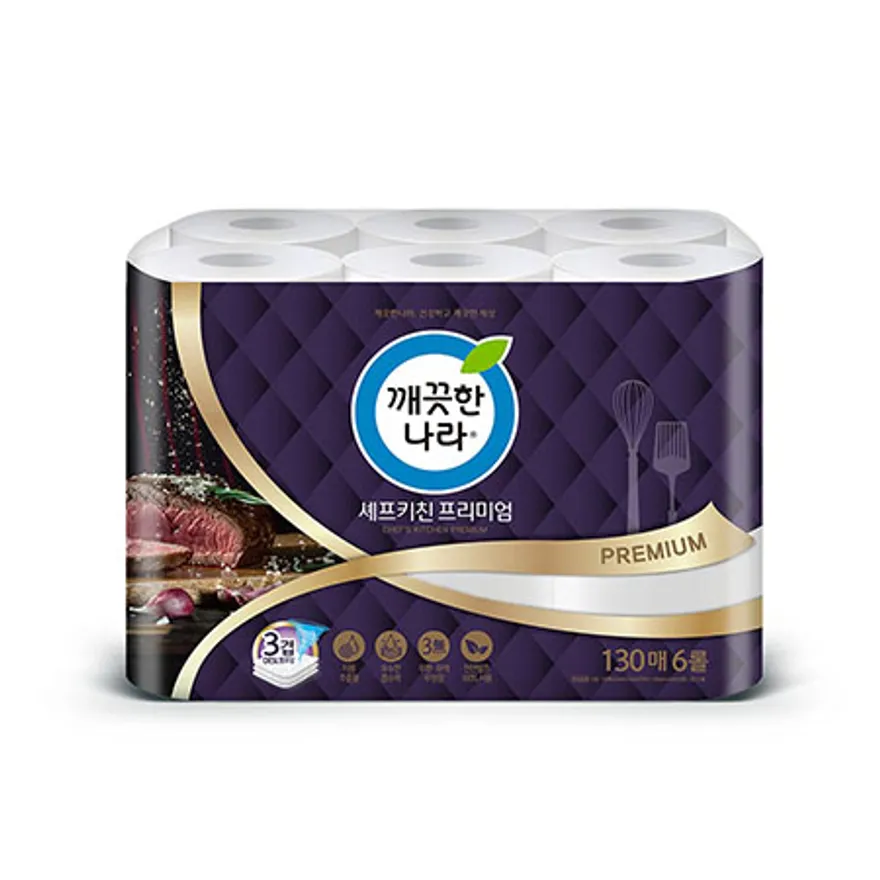깨끗한나라 3겹 셰프키친 프리미엄 키친타올 130매 6롤 1팩 이미지