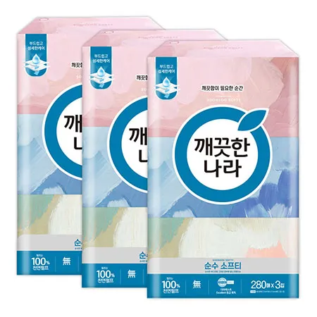 깨끗한나라 미용티슈 순수 소프티 280매 3입 3팩