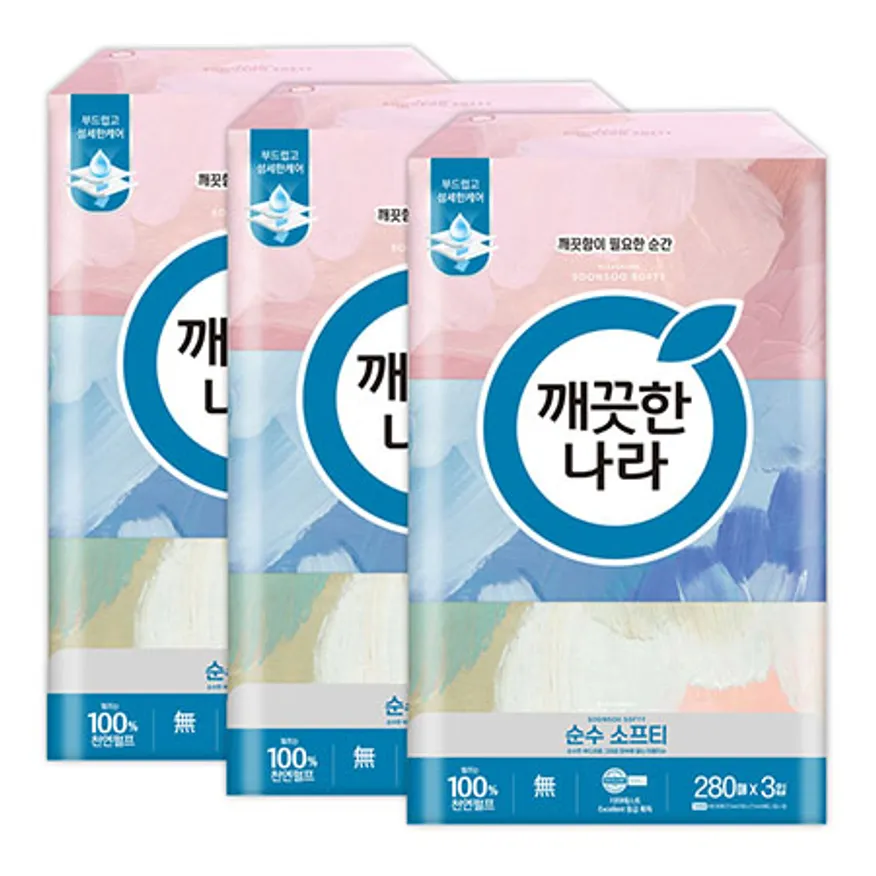 깨끗한나라 미용티슈 순수 소프티 280매 3입 3팩 이미지