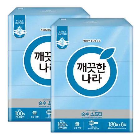 깨끗한나라 미용티슈 순수 소프티 180매 6입 2팩