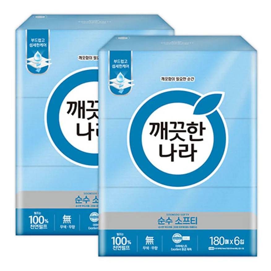 깨끗한나라 미용티슈 순수 소프티 180매 6입 2팩 이미지