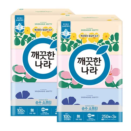 깨끗한나라 미용티슈 순수 소프티 250매 3입 2팩