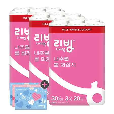 삼정펄프 리빙 내추럴 롤 화장지 20m 30롤 3개 + 리빙 여행용 40매 3개
