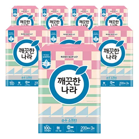 깨끗한나라 미용티슈 순수 소프티 200매 3입 8팩