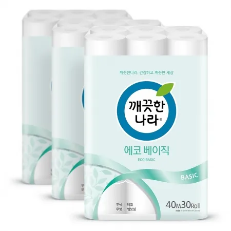 깨끗한나라 화장지 에코 베이직 40m 30롤 3팩