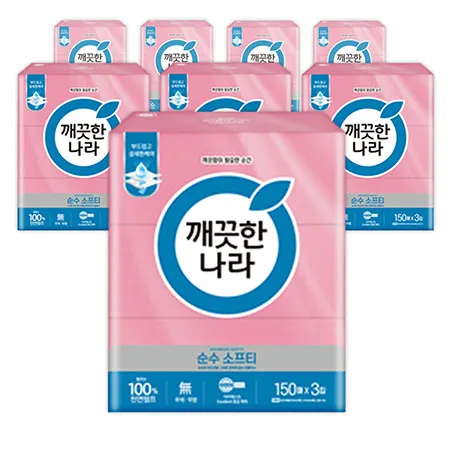 깨끗한나라 미용티슈 순수 소프티 150매 3입 8팩
