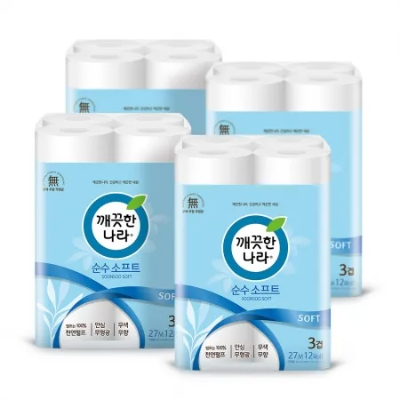 깨끗한나라 화장지 순수 소프트 27m 12롤 4팩