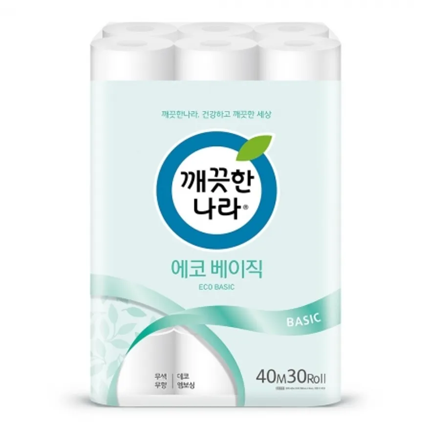 깨끗한나라 화장지 에코 베이직 40m 30롤 1팩 이미지