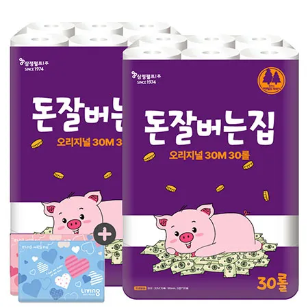 삼정 3겹 돈잘버는집 화장지 30m 30롤 2팩 + 여행용티슈 40매 2개
