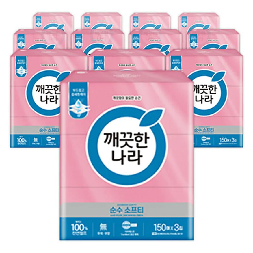 깨끗한나라 미용티슈 순수 소프티 150매 3입 12팩 이미지