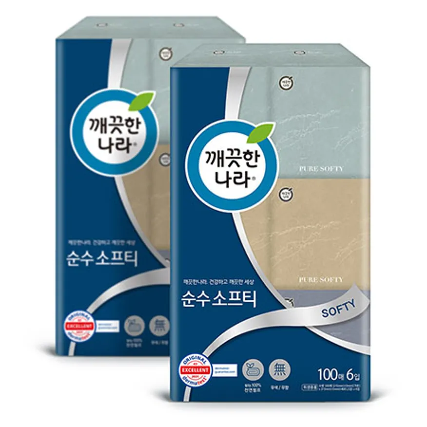 깨끗한나라 순수 소프티 미용티슈 100매 6입 2팩 이미지