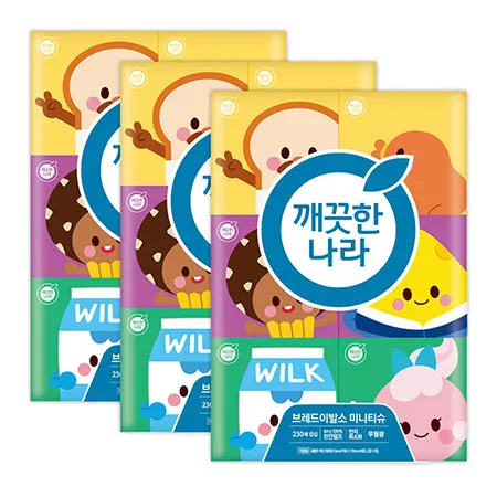 깨끗한나라 브레드 이발소 미용티슈 230매 6입 3팩