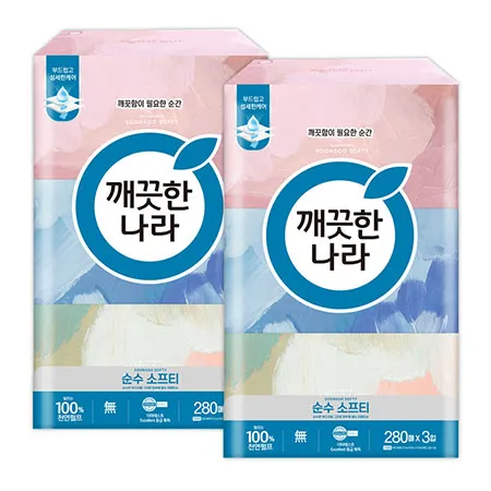 깨끗한나라 미용티슈 순수 소프티 280매 3입 2팩