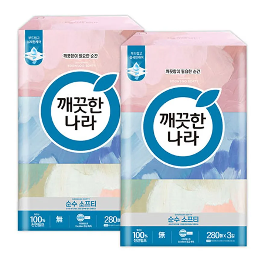 깨끗한나라 미용티슈 순수 소프티 280매 3입 2팩 이미지