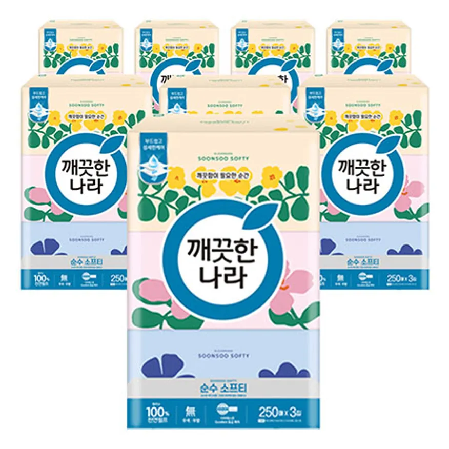 깨끗한나라 미용티슈 순수 소프티 250매 3입 8팩 이미지