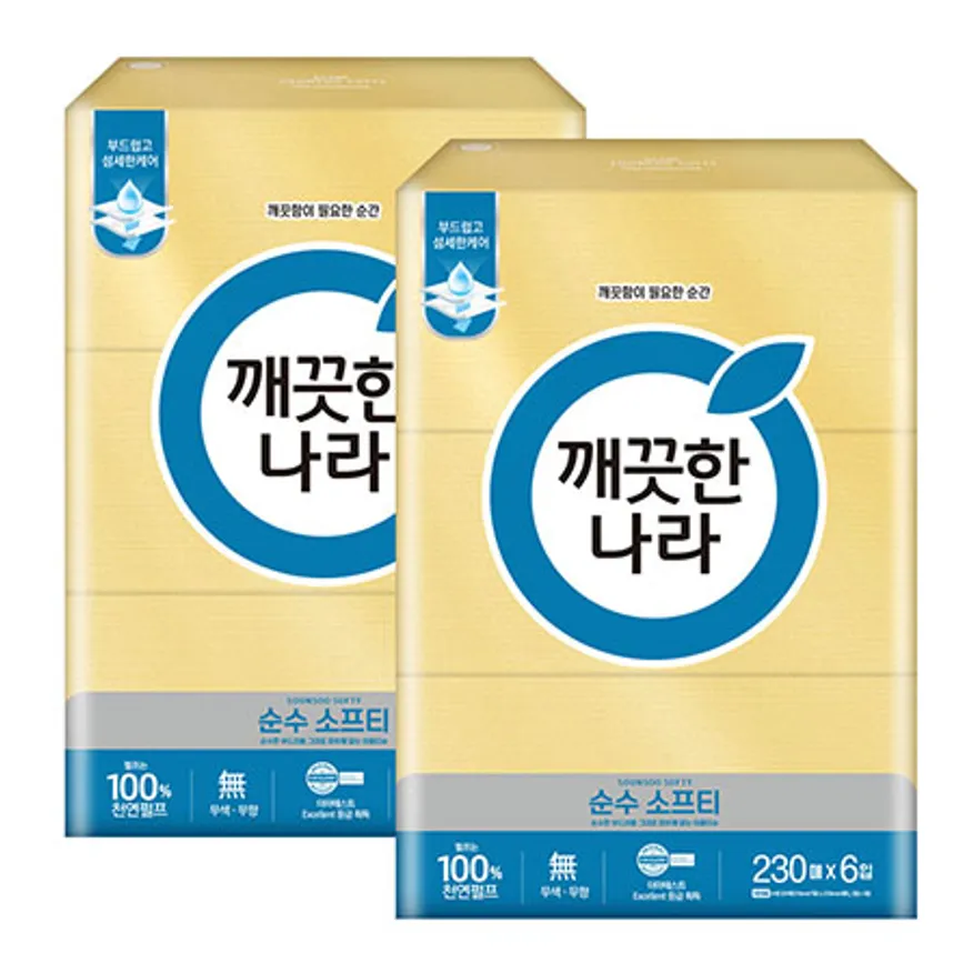 깨끗한나라 미용티슈 순수 소프티 230매 6입 2팩 이미지