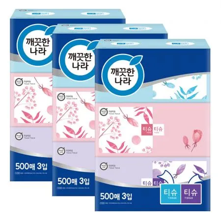 깨끗한나라 티슈티슈 미용티슈 500매 3입 3팩