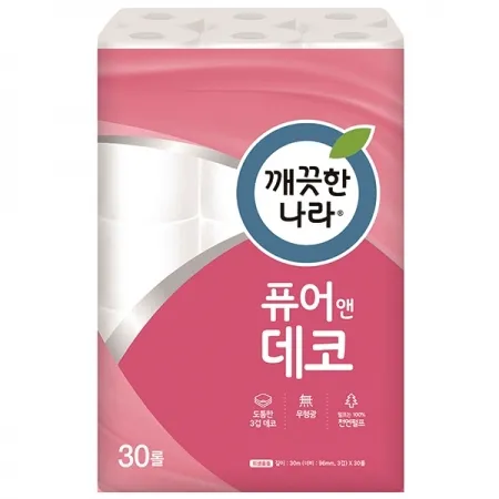 깨끗한나라 화장지 3겹 퓨어앤데코 30m 30롤 1팩