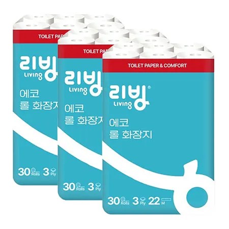 삼정 리빙 에코 3겹 롤 화장지 22m 30롤 3팩