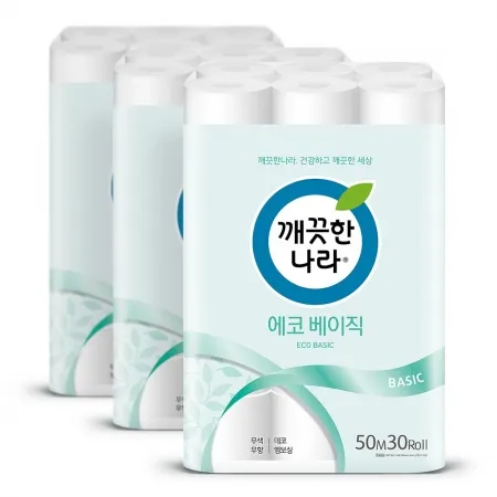 깨끗한나라 화장지 에코 베이직 50m 30롤 3팩