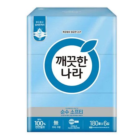 깨끗한나라 미용티슈 순수 소프티 180매 6입 1팩