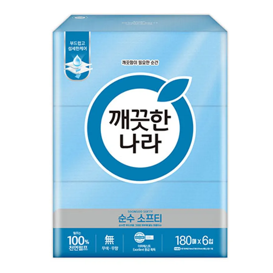 깨끗한나라 미용티슈 순수 소프티 180매 6입 1팩 이미지