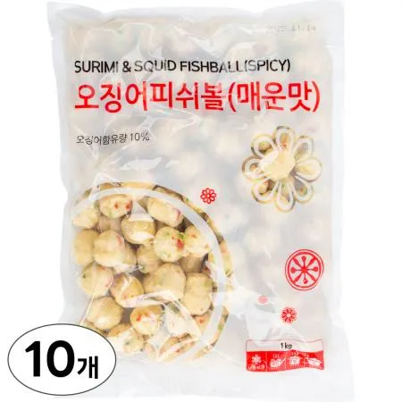 랜시 오징어 피쉬볼 (매운맛) 1박스(1kg x 10개) 샤브샤브 어묵볼 완자