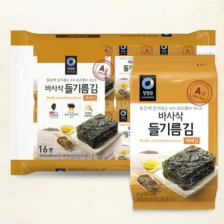청정원 대용량 들기름 바사삭김 4g 16개입x4개 (총 64개) 이미지