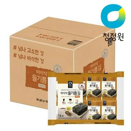 청정원 대용량 들기름 바사삭김 4g 16개입x4개 (총 64개)