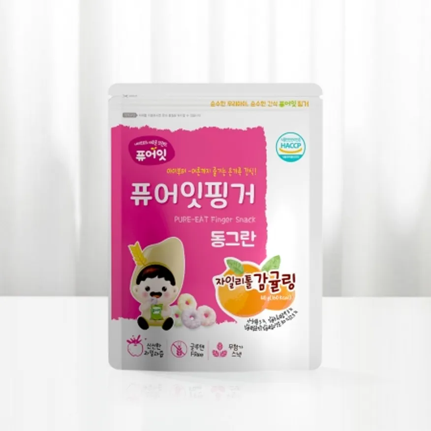 퓨어잇 핑거 동그란 자일리톨 감귤링 아이과자 과일링 간식 이미지