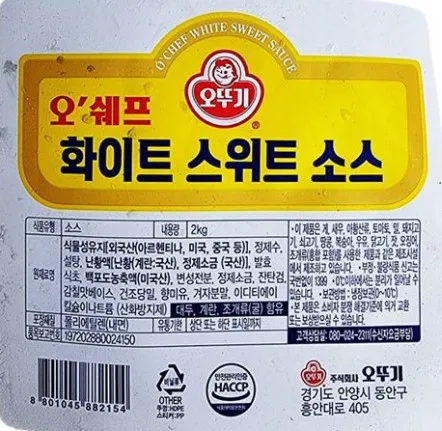 오쉐프 오뚜기 화이트 스위트소스 2kg 냉장 치킨까스 튀김류 곁들임소스 추천 마요소스 이미지