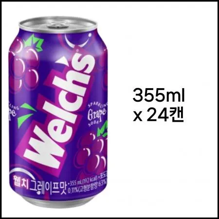 [박스판매] 웰치스 포도맛 355ml*24개 포도탄산음료 캔음료 음료수 뚱캔